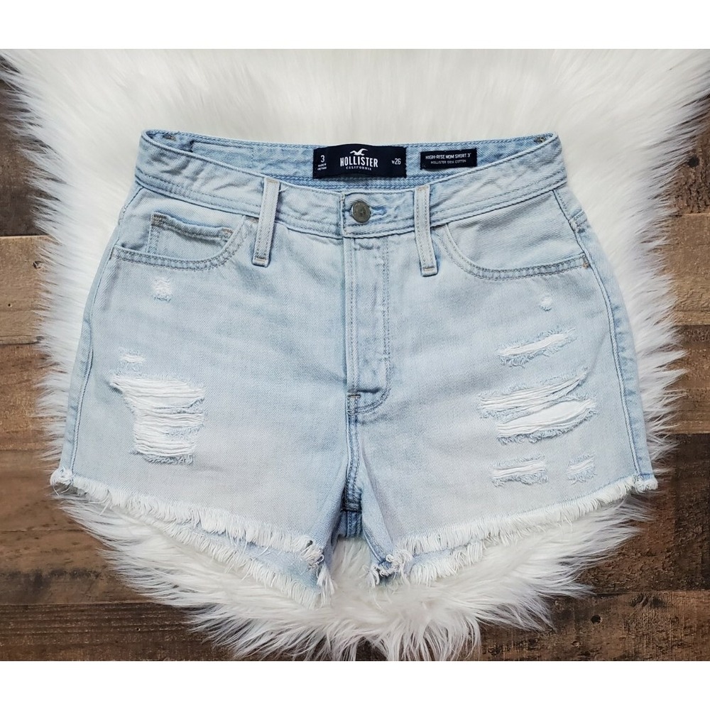 Hollister High Rise 3" Mom Shorts Distressed Denim Shorts size 26
